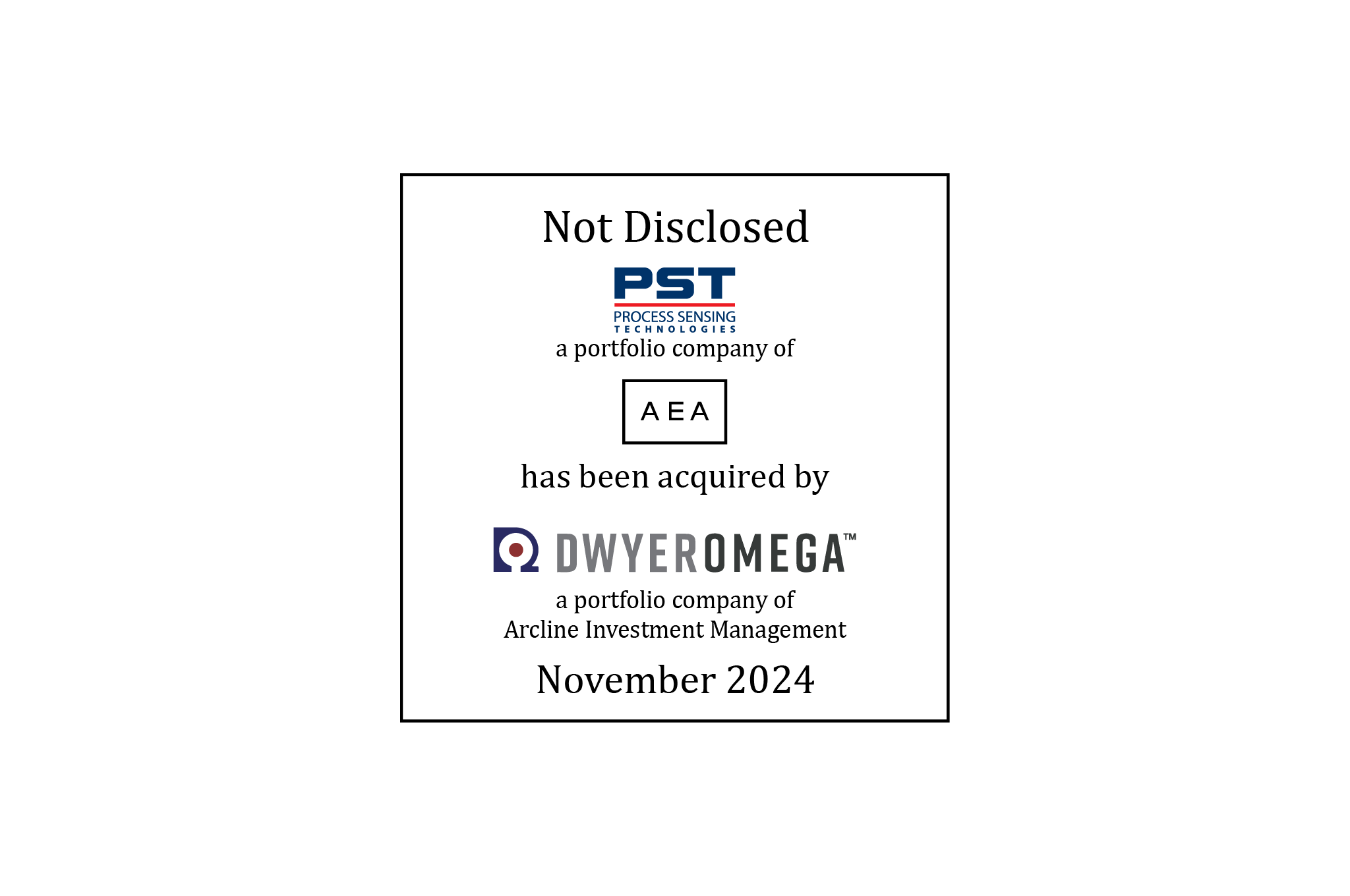 Tombstone: Not Disclosed | PST (logo) a portfolio company of AEA, has been acquired by DwyerOmega (logo), a portfolio company of Arcline Investment Management | November 2024